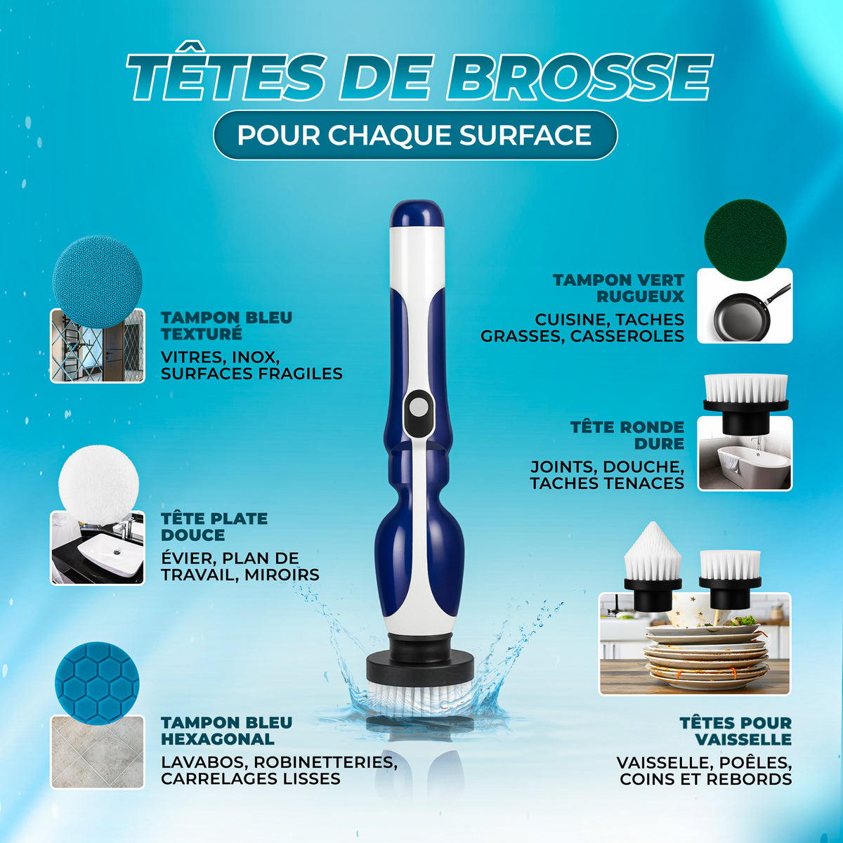 brosse électrique + 3 torchons microfibres XL offerts