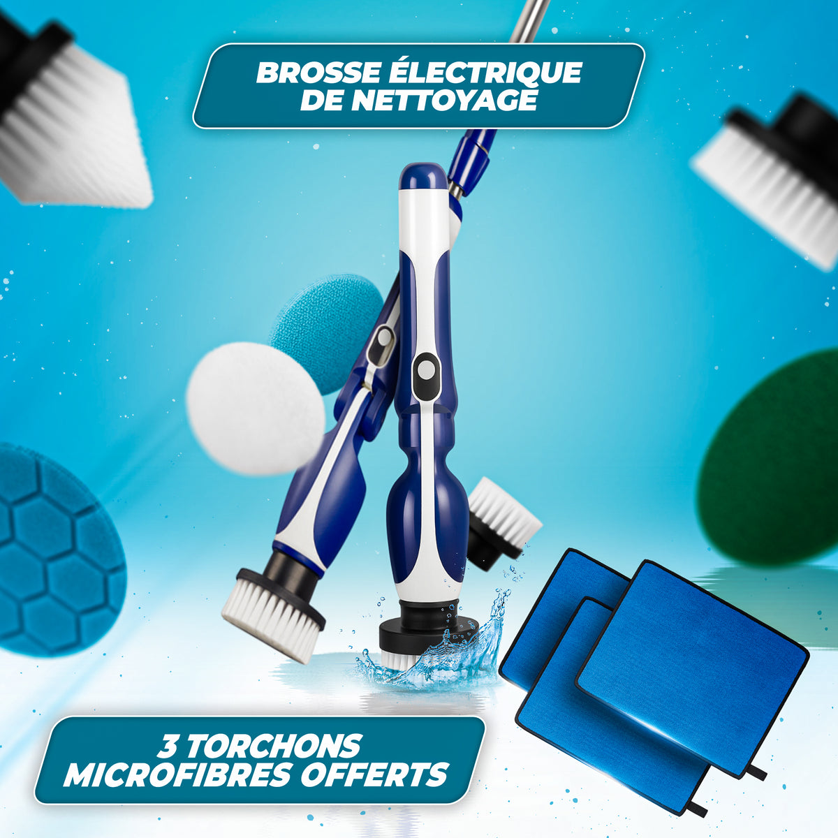brosse électrique + 3 torchons microfibres XL offerts
